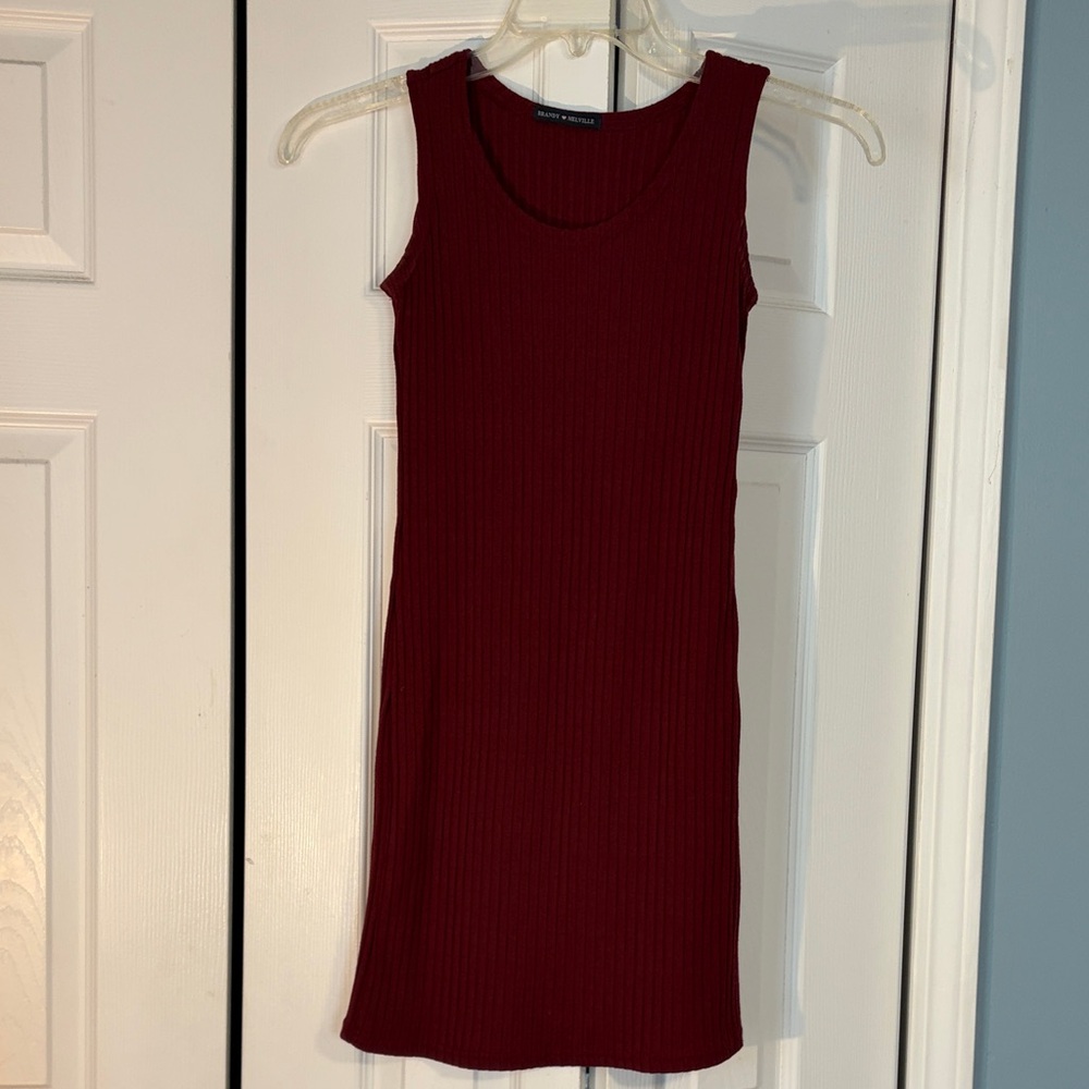 Brandy & Melville Sleeveless Ribbed Bodycon Dress - Wine Red XS